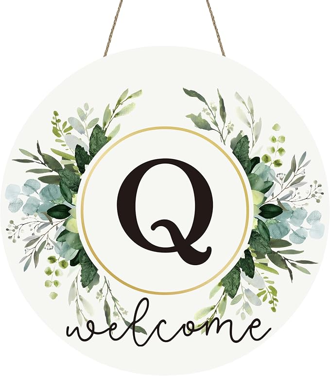 Monogram Letter Q Wreaths for Front Door Wreath Wooden Welcome Sign for Front Door Decor Floral Family Last Name Initial House Warming Spring Summer Porch Rustic Wall Home Kitchen Boho Decorations