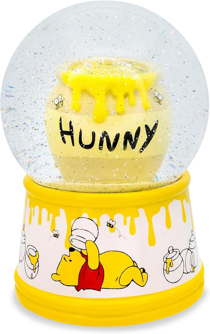 Disney Winnie The Pooh Hunny Pot Light-Up Adult Snow Globe with Swirling Glitter Display Piece | 6 Inches Tall