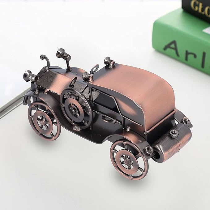 Vintage Car Model Metal Bronze Classic Exquisite Home Decorative Handicraft Ornament, Antique Car Decor for Living Room Office Shelf, Retro Toy Collectible Gift for Car