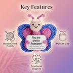 SecretCastle Positive Crochet Butterfly AnimalsEmotional Support Crochet Doll Desk Decor Pickle Gifts Emotional Support Plush for Women Girls Men Mom