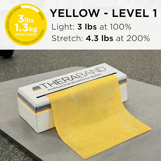 THERABAND Resistance Bands, 6 Yard Roll Professional Latex Elastic Band For Upper Body, Lower Body, & Core Exercise, Physical Therapy, Pilates, Home Workouts, & Rehab, Yellow, Thin, Level 2