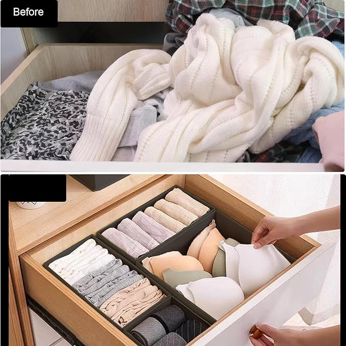 Drawer Organizer Clothes,12Pcs Dresser Drawer Organizers Foldable Closet Organization and Storage Dividers for Clothing,Underwear, Sock, Baby Closet Organizer (Grey)