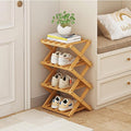 Foldable Shoe Rack, Bamboo Vertical Shoe Organizer Tall for Small Spaces. Multifunctional Narrow Shoe Shelf for Entryway, Closet, Corner, Bedroom, Hallway, Wood Color 4 Layers