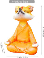 Orange Resin Meditating Fox Statue, Zen Yoga Figurine, Feng Shui Decor for Desktop Bookshelf Indoor Outdoor Plants Home Garden, Spiritual Gifts for Yoga & Meditation Lovers
