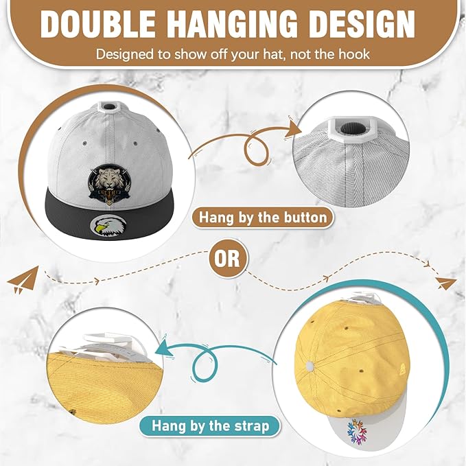 22 Pack Adhesive Hat Hooks for Wall, Super Strong Hat Rack for Baseball Caps, Hat Organizer Display for Home Decor, Hat Hangers Holder for Wall, Door, Closet, No Drilling - USA Patented (White)