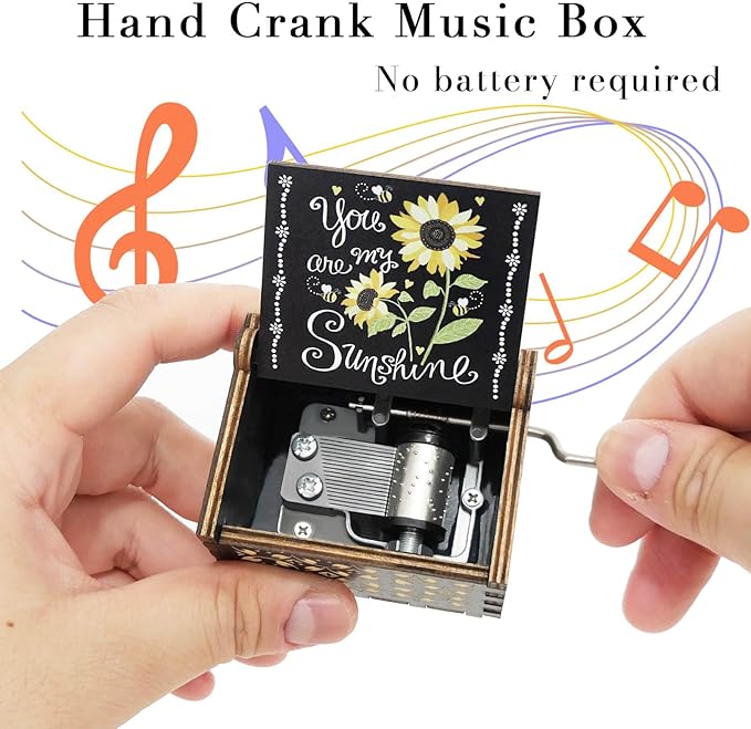 You are My Sunshine Music Box Hand Crank Vintage Wood Engraved Music Boxes, Musical Gifts for Wife Mother Boyfriend Girlfriend Friend Birthday Christmas Anniversary Valentine's Day Mothers Day