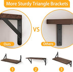 YGEOMER Floating Shelves for Wall, Different Sizes Dark Carbonized Brown Wall Shelves for Living Room, Bathroom, Bedroom, Kitchen, Home Decor (Set of 4)