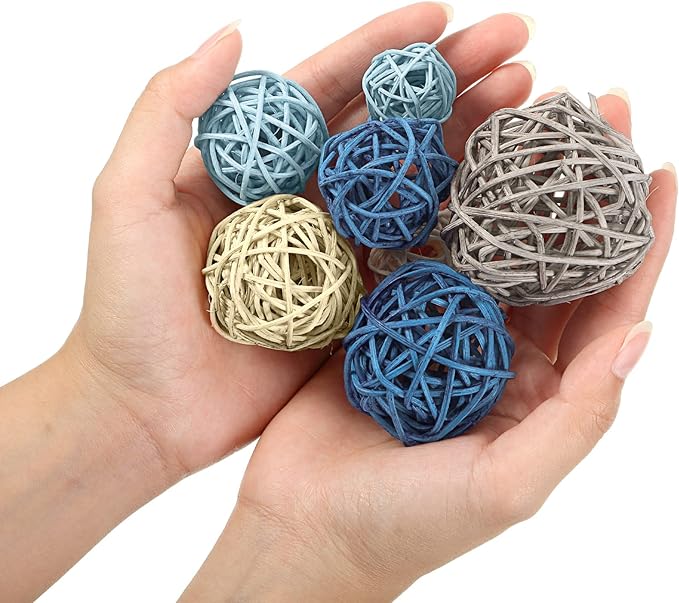Patelai 36 Pcs Wicker Rattan Balls Decorative Balls for Vase Centerpiece Bowls Orbs Filler for Home Decor,4 Sizes(Cute Color,2.4'',2'',1.6'',1.2'')