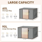 BALEINE 8 Pack Clothes Storage Bags, 24 Gallon Storage Containers with Reinforced Handle Sturdy Zipper, Closet Storage for Blanket Comforter Pillow Bedding (Grey, 8 Pack)