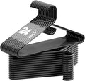 Black Plastic Hangers 24 Pack, Heavy Duty Clothes Hangers for Standard Size Hangers with Center Hook & Non-Slip Pants Bar for Shirts, Pants, Coat, Dresses, Jackets, Scarves and Belts