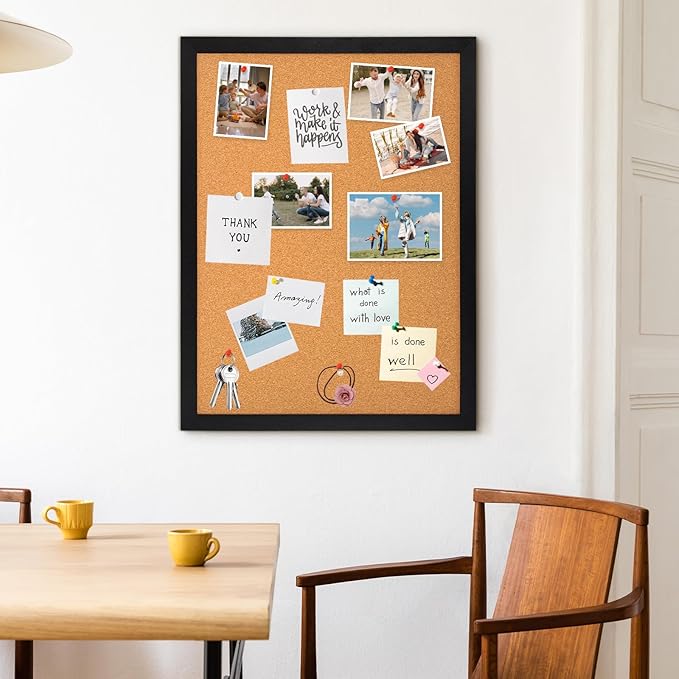 DOLLAR BOSS Cork Board for Wall 24" x 18" Bulletin Board for Wall with Black Wood Frame, Picture Display Pin Broad Vision Board for Office Home School Room Decorative Hanging 10 Pushpins