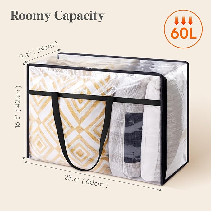 Lifewit 8 Pack Clear Clothes Storage Bags, 60L Plastic Blanket Storage Bag, Vinyl Foldable Moving Bags with Zipper, Closet Organizers and Storage Containers for Bedding, Duvet, Comforter