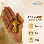 Holy Land Market Small Olive Wood Hand Crosses - 2.5 Inch Pocket Palm Crucifix | Handmade Jerusalem Crosses - Christian Gifts with Certificates & Lord Prayer Card | Meditation & Prayer Crosses (200 count)