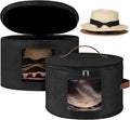 Lifewit Round Cowboy Hat Box for 7 Caps, Large Felt Hat Organizer Bag for Men&Women Storage, Baseball Cap Container with Lid for Travel, Foldable 16.5" Dx10.6 H Carrier, 37L Each, Black 2 Pack