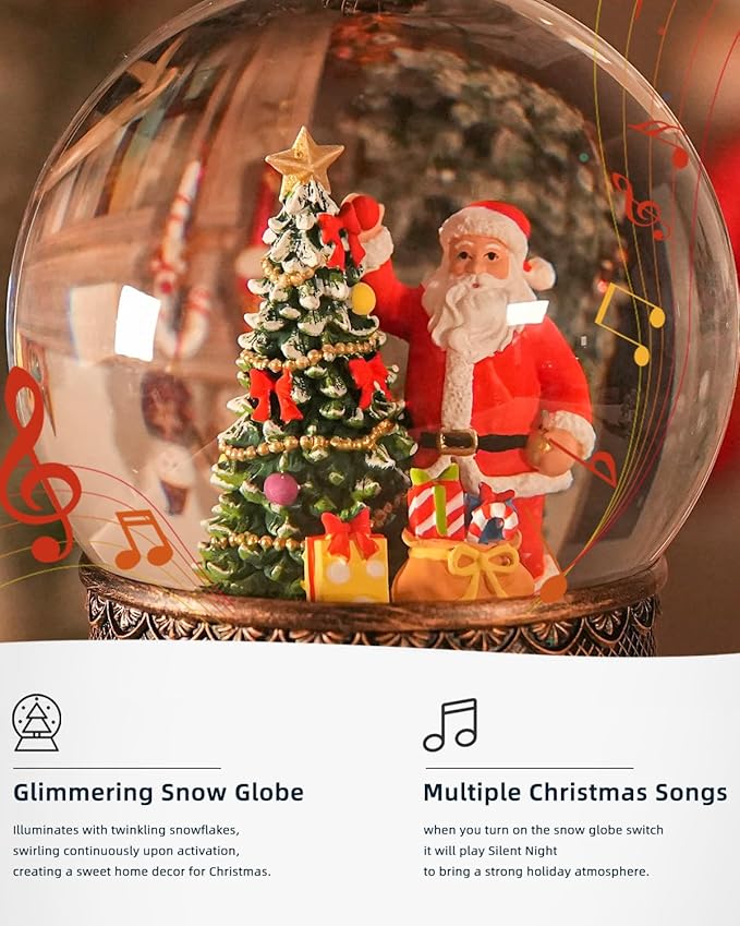 Snow Globe Christmas with Santa Claus, Lighted Christmas Snow Globes with Timer, Swirling Musical Glittering Snowglobe Lantern for Decorations(Santa Claus Gifts)