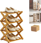 2/3/4/5/6/7/8/9 Tier Bamboo Shoe Rack - Foldable,No Installation Needed,Space-Saving Multi-Tier Storage for Indoor & Balcony Use (Yellow,4 Layers)