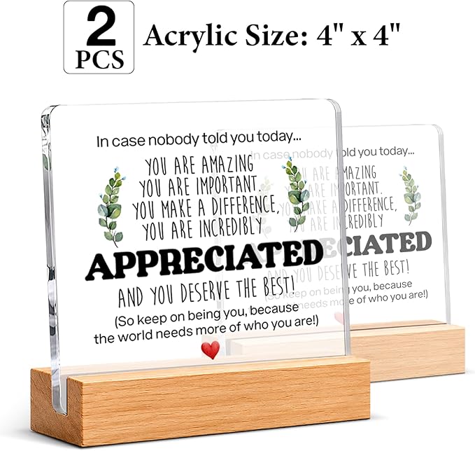 Thank You & Appreciation Gifts Bulk for Coworkers, Friends, Women and Men, Inspirational Gift Ideas, Motivational Desk Decor for Office Home, 4 x 4 Inches, Set of 2