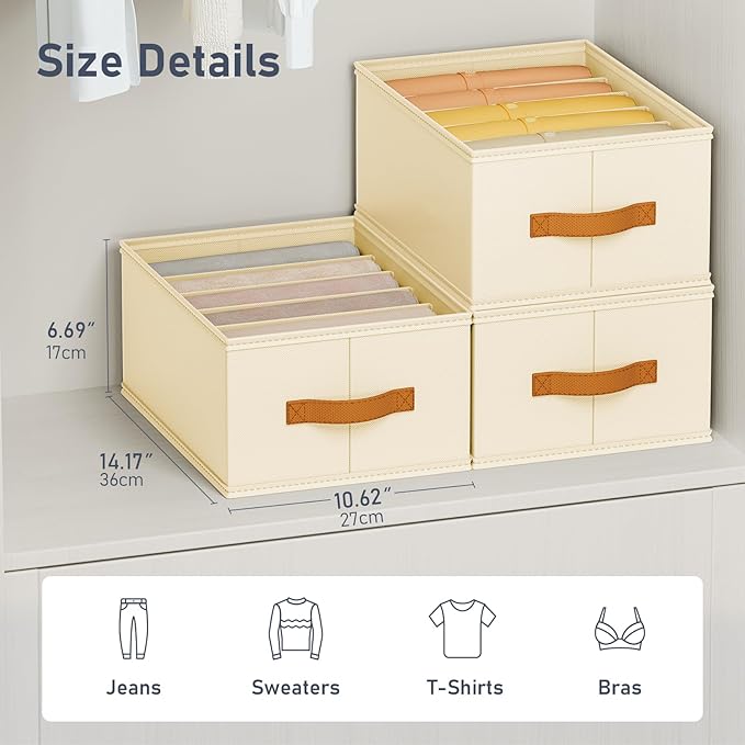 DIMJ Large Wardrobe Clothes Organizer, 8 Packs Fabric Closet Storage Organizer with Handles, Foldable Closet Organizers Dividers for Clothing Jeans Pants Sweater T-shirt