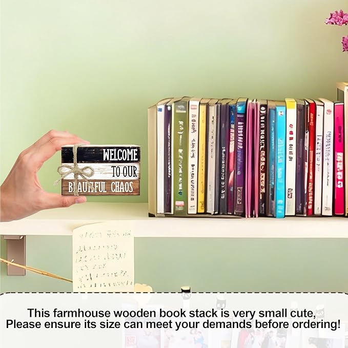 Ycyfckdr Decorative Wood Book Stack for Home, Welcome to Our Beautiful Chaos, Rustic Table and Living Room Bookshelf Farmhouse Decor (L67)