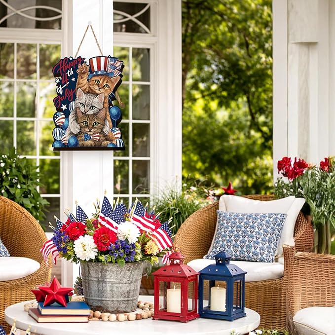 Wooden 4th of July Decorations Patriotic Wreaths for Front Door Independence Day Decorations Welcome Memorial Day Hanging for Home Wall Decor Outdoor Indoor Red White and Blue Wreath 10