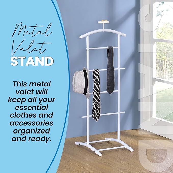 Kings Brand Furniture - Menros Metal Suit Valet Stand, Clothes Rack, White