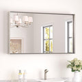 Keonjinn 40 x 24 in Brushed Nickel Bathroom Mirror for Wall, Silver Rectangular Metal Framed Vanity Mirror for Bathroom Sink Square Corner Aluminum Alloy Modern Rectangle Mirror(Horizontal/Vertical)