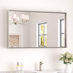 Keonjinn 40 x 24 in Brushed Nickel Bathroom Mirror for Wall, Silver Rectangular Metal Framed Vanity Mirror for Bathroom Sink Square Corner Aluminum Alloy Modern Rectangle Mirror(Horizontal/Vertical)