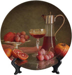 Decorative Plate Holder, 8 Inch, Blood Orange Grape Pomegranate Cider Round Display Plate, Hanging Decorative Plate with Display Stand, for Home Kitchen Bedroom Decorative Ornaments