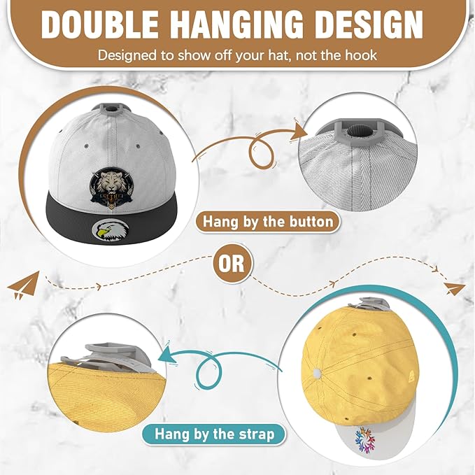 48 Pack Adhesive Hat Hooks for Wall, Super Strong Hat Rack for Baseball Caps, Minimalist Hat Organizer Display for Home Decor, Hat Hangers Holder for Wall, Door, Closet, No Drilling (Gray)