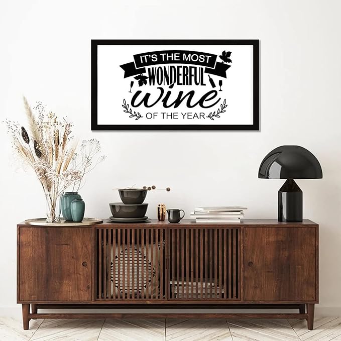 Life Positive Quote Vintage Style Wooden Signs with Bible Quotes Its the Most Wonderful Wine of the Year Black Frame Wooden Plaque Housewarming Gift for Desk Farmhouse Porch Cottage Wall Decor 12x22in