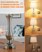 Seealle Upgraded Touch Lamps for Night Stands Set of 2 - Bedside Lamps with USB C+A, 3 Way Dimmable for Bedroom Living Room End Tables Office (White&Nickel)
