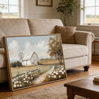 Framed Barn Canvas Wall Art Farmhouse Rustic Decor Pictures Farm Windmill Countryside Nature Field Meadow Flower Posters Prints for Home Decoration Bathroom Bedroom Living Room Decoration