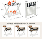 Fully Assembled Luggage Racks Pack of 2, Upgraded Bamboo Foldable Suitcase Stand with 5 Nylon Straps, 26.77" Thickened Luggage Stand Holder with Shelf for Guest Room Bedroom Hotel, White