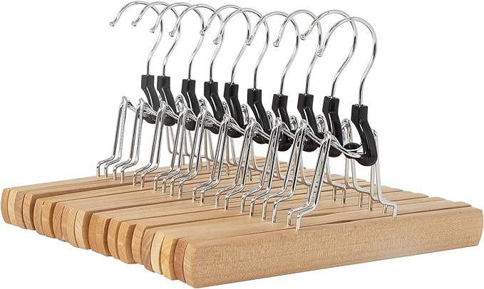 Amazon Basics Wooden Pants Hangers Closet Organizer,Natural,(Pack of 120)
