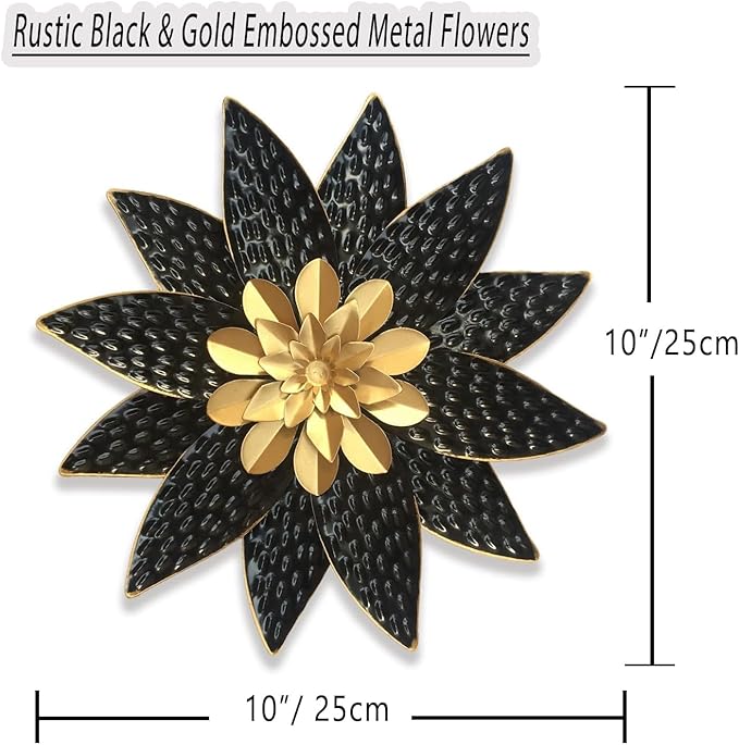 Metal Flower Wall Art Decor,10" Rustic Modern Antique Floral Sculpture, Distressed Iron Wall Hanging Home Decoration Accent Artworks for Indoor Kitchen Bedroom Living Office Outdoor Garden Patio
