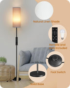 Set of 2 Dimmable Floor Lamps for Living Room with 2 Remotes and Foot Switch, 64.4”Modern Standing Tall Lamp, Corner Lamp for Bedroom, Bulb Included, 3000K-6500K, White Shade CW06LDP205W1