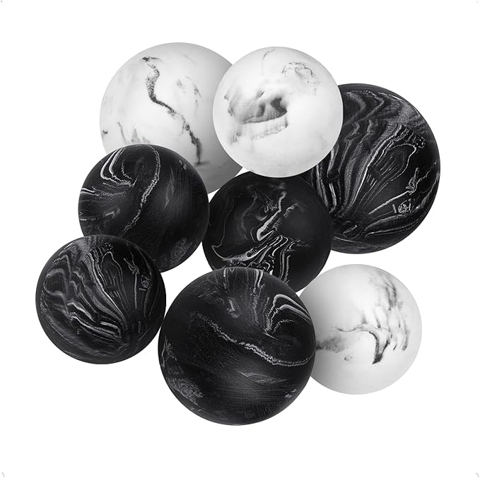 Creative Scents Black & White Small Set of 8 Marble Look Decorative Balls for Bowls – Decorative Orbs Spheres for Coffee Table Centerpiece, Dining Table, Living Room - Modern Bowl Fillers for Home