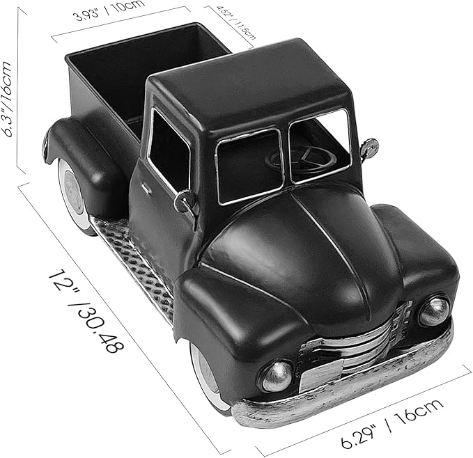 Farmhouse Black Truck Decor, Metal Pickup Farm Trucks Planter, Vintage Truck Christmas Decoration,Decorative Tabletop Storage