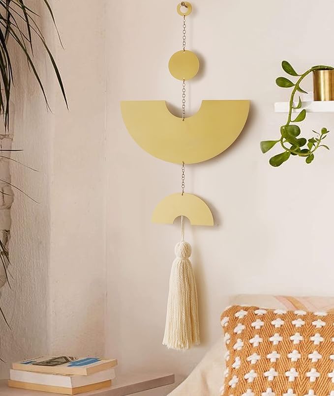 Gold Boho Wall Hanging Tassel Wrought Iron Modern Room Decor 31"