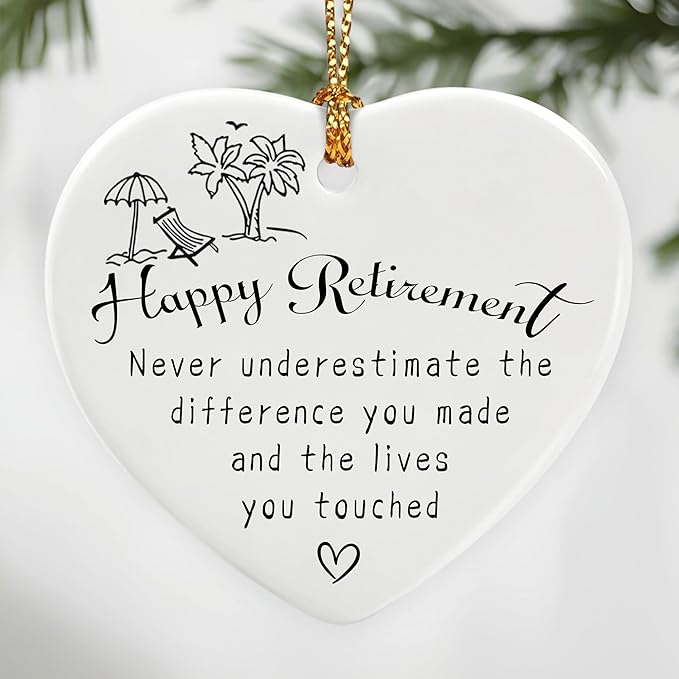 Happy Retirement Gifts | Retirement Gifts for Women, Men, Coworker, Boss, Employee, Teacher, Nurse | Thank You Gift, Appreciation Gift for Women Men | Ceramic Heart Christmas Ornament