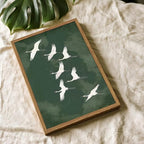 Framed Japanese Flying Cranes Wall Art, Vintage Bird Pictures Wall Decor Paintings, Rustic Nature Animal Canvas Prints Minimalist Home Decor for Living Room Bedroom Office 16x24 inch