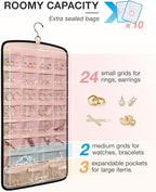 BAGSMART Hanging Jewelry Organizer, Necklace Holder Anti-tangle Earrings Rings Hanger with 10 Jewelry Bags Travel Storage Roll with Pockets Hang on Closet, Wall, Door,1 Piece, Small, Black