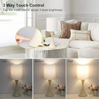Seaside village Dimmable Bedside Lamp, 3 Way Touch Control Table Lamp, Modern Nightstand Lamp with Beige Shade and Cream Base, Small Desk Lamp for Living Room, Dorm, Home Office, 9W LED Bulb Included