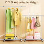 Clothes Rack for Hanging Clothes, Sturdy Stainless Steel Clothing Rack, Portable Garment Rack with Extendable Hanging Rod, Adjustable Rolling Coat Rack with Anti-Slip Wheels for Home Conmercial Store