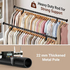 SLEEPING LAMB 44" Double Rods Clothes Rack for Hanging Clothes, Sturdy Wardrobe Clothing Rack with 3 Tier Shelves, Portable Rolling Garment Rack With Wheels for Bedroom, Laundry Living Room, Black