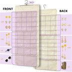 FOREGOER Hanging Jewelry Organizer with 88 Zippered Pockets, Dustproof Foldable for Travel, Accessories Organizer for Holding Jewelries Earring Organizers and Storage (Beige)