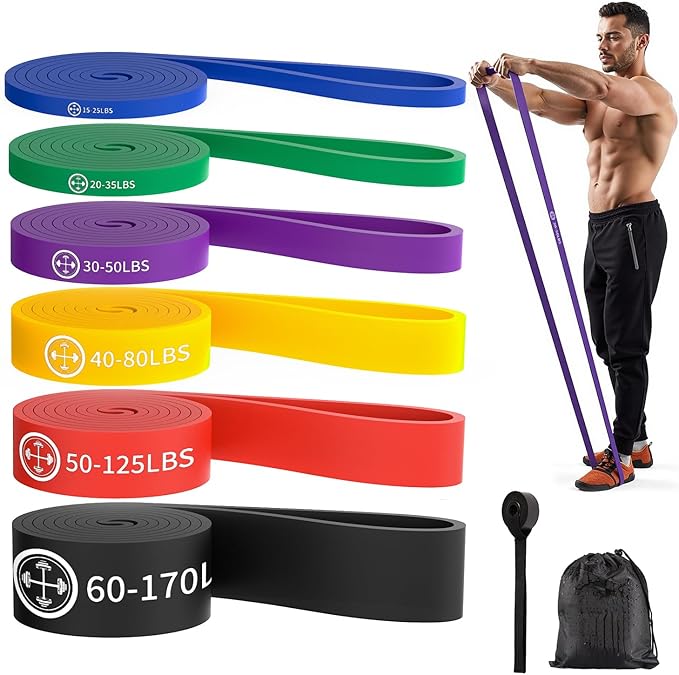 Exercise Bands，Set of 6 Resistance Bands for Working Out,Pull Up Bands Set,at Home Workout Equipment,Workout Bands for Men and Women,Instruction Guide and Carry Bag Included