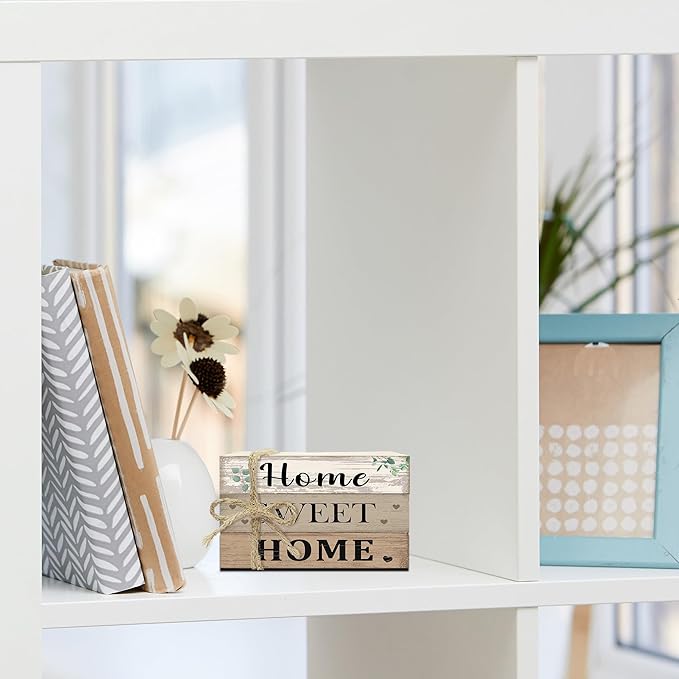 Mini Decorative Books For Home Decor, Small Wood Book Stack For Table Decor, Home Sweet Home decoration Books For Living Room Bookshelf, Farmhouse Stacked Books decoration（L49)