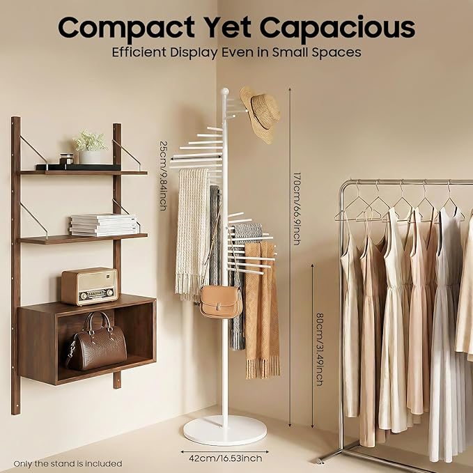 Freestanding Spiral Scarf Rack Stand, Metal Scarf Display Holder with Heavy Base, Scarf Organizer for Closet, for Clothing Store, Apartments, Locker Rooms