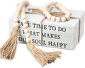 Jetec Decorative Display Books Hardcover, Faux Farmhouse Stacked for Coffee Tables Shelves with Wood Bead Tassels 58 Inch, 3 Pieces, White(Take Time to do, What Makes, Your Soul Happy)